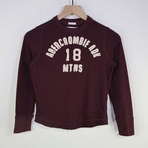Abercrombie Kids Muscle Long Sleeve Shirt Small Burgundy Cotton Applique MTNS